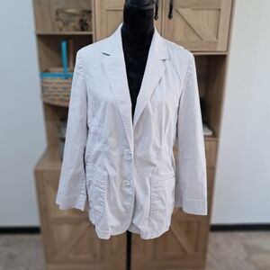 J.Jill Women’s LP Poplin Blazer Jacket Light Gray Button Closure Long Sleeve